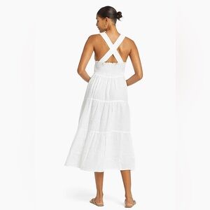Vitamin A 100%Linen Cross  Back‎ Tiered m Canyon Midi Dress boho beach resort